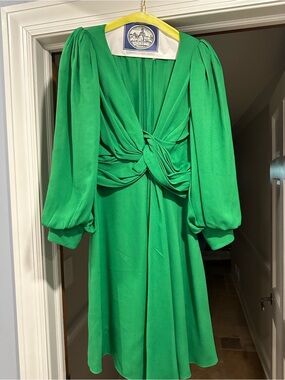 Celine Emerald Green Twist-Front Long Sleeve Dress
